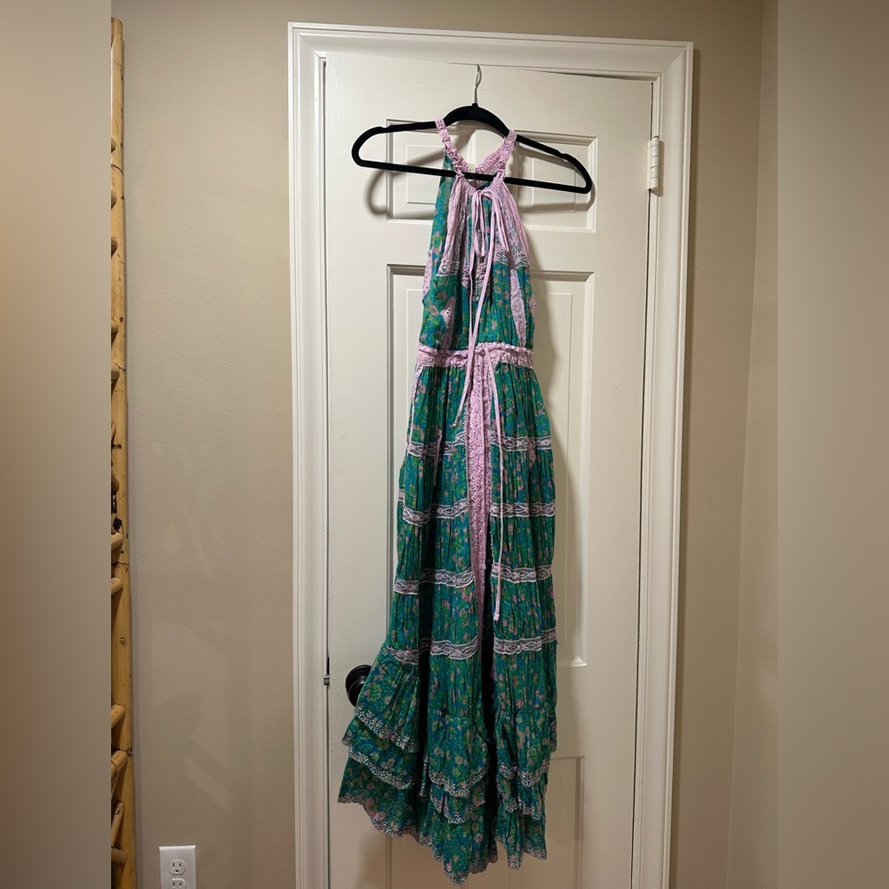 free people, green and pink hi-low maxi dress NWT